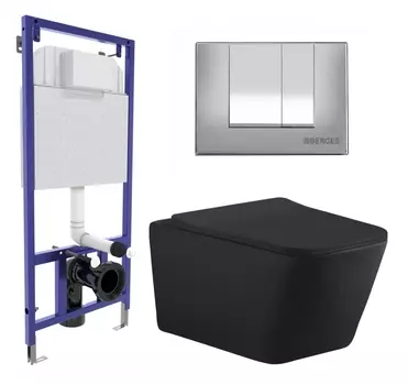 Комплект 3 в 1 инсталляция Berges Wasserhaus Novum 040242 + Унитаз подвесной Aquanet Tavr-W BW 287011 + кнопка хром матовая