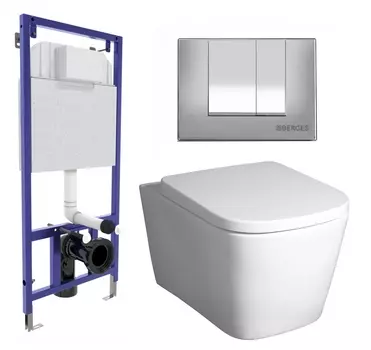 Комплект 3 в 1 инсталляция Berges Wasserhaus Novum 040242 + Унитаз подвесной BelBagno Albano BB120CHR + кнопка хром матовая