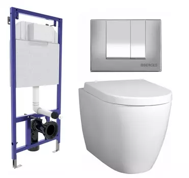 Комплект 3 в 1 инсталляция Berges Wasserhaus Novum 040242 + Унитаз подвесной BelBagno Marino + кнопка хром матовая