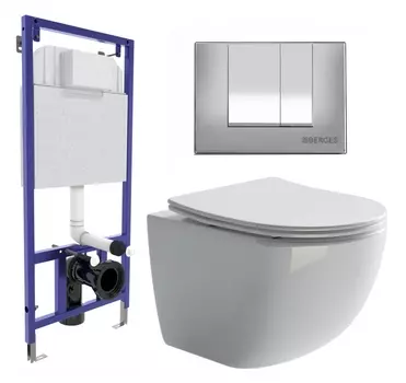 Комплект 3 в 1 инсталляция Berges Wasserhaus Novum 040242 + Унитаз подвесной Ceramica Nova Forma CN3009 + кнопка хром матовая