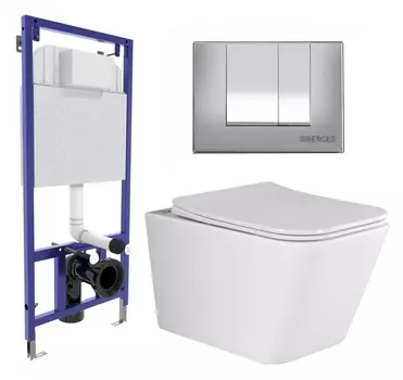 Комплект 3 в 1 инсталляция Berges Wasserhaus Novum 040242 + Унитаз подвесной Ceramica Nova Metric Rimless CN3007 + кнопка хром матовая