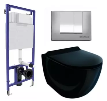 Комплект 3 в 1 инсталляция Berges Wasserhaus Novum 040242 + Унитаз подвесной Esbano Garcia ESUPGARCB + кнопка хром матовая