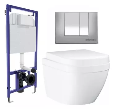 Комплект 3 в 1 инсталляция Berges Wasserhaus Novum 040242 + Унитаз подвесной Grohe Euro Ceramic 39206000 + кнопка хром матовая