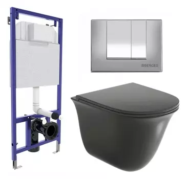 Комплект 3 в 1 инсталляция Berges Wasserhaus Novum 040242 + Унитаз подвесной Grossman GR-4412BMS + кнопка хром матовая