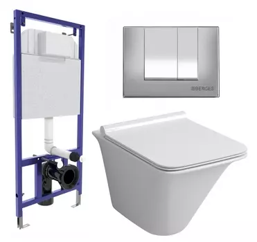 Комплект 3 в 1 инсталляция Berges Wasserhaus Novum 040242 + Унитаз подвесной Grossman GR-4413S + кнопка хром матовая