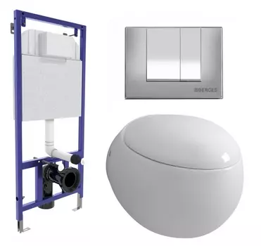 Комплект 3 в 1 инсталляция Berges Wasserhaus Novum 040242 + Унитаз подвесной Grossman GR-4442 + кнопка хром матовая