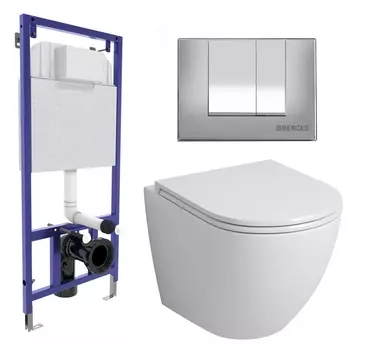 Комплект 3 в 1 инсталляция Berges Wasserhaus Novum 040242 + Унитаз подвесной Grossman GR-4455S + кнопка хром матовая