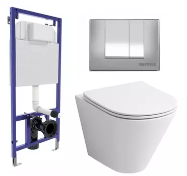 Комплект 3 в 1 инсталляция Berges Wasserhaus Novum 040242 + Унитаз подвесной Grossman GR-4477S + кнопка хром матовая