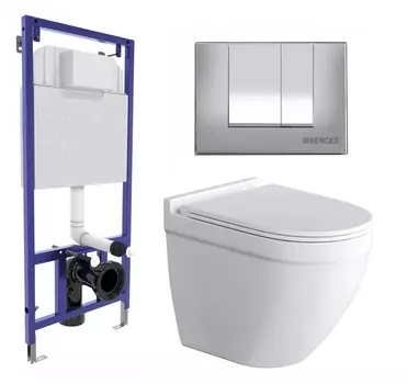 Комплект 3 в 1 инсталляция Berges Wasserhaus Novum 040242 + Унитаз подвесной Grossman GR-4483S + кнопка хром матовая