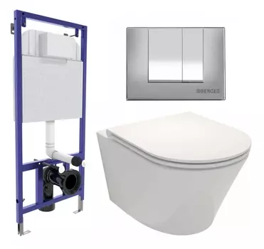 Комплект 3 в 1 инсталляция Berges Wasserhaus Novum 040242 + Унитаз подвесной Jacob Delafon Rodin+ EDY102-00 + кнопка хром матовая