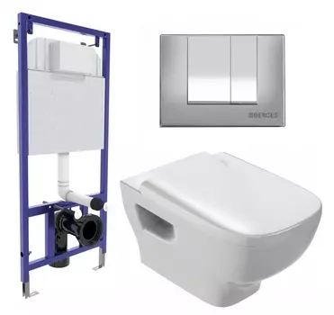 Комплект 3 в 1 инсталляция Berges Wasserhaus Novum 040242 + Унитаз подвесной Jacob Delafon Struktura EDE102-00 + кнопка хром матовая