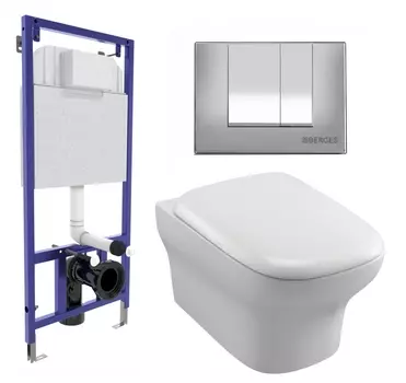 Комплект 3 в 1 инсталляция Berges Wasserhaus Novum 040242 + Унитаз подвесной Jacob Delafon Vox EDM102-00 + кнопка хром матовая