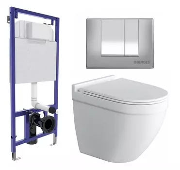 Комплект 3 в 1 инсталляция Berges Wasserhaus Novum 040242 + Унитаз подвесной Owl 1975 Cirkel-H + кнопка хром матовая