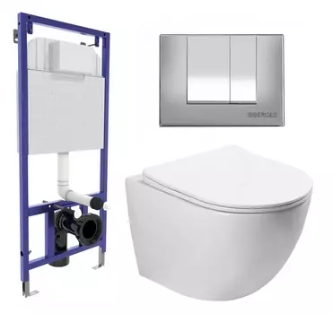 Комплект 3 в 1 инсталляция Berges Wasserhaus Novum 040242 + Унитаз подвесной SantiLine SL-5005 + кнопка хром матовая