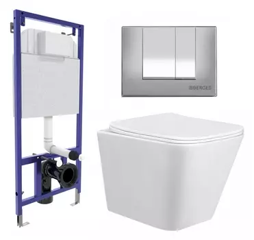 Комплект 3 в 1 инсталляция Berges Wasserhaus Novum 040242 + Унитаз подвесной Taliente Correto CR25200 + кнопка хром матовая