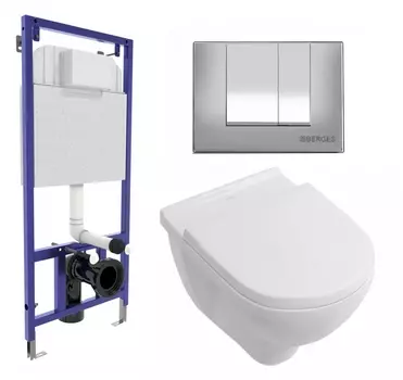 Комплект 3 в 1 инсталляция Berges Wasserhaus Novum 040242 + Унитаз подвесной Villeroy & Boch O Novo Directflush + кнопка хром матовая