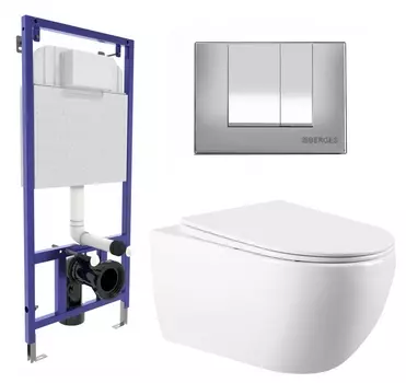 Комплект 3 в 1 инсталляция Berges Wasserhaus Novum 040242 + Унитаз подвесной Vincea Evo VT1-34 + кнопка хром матовая