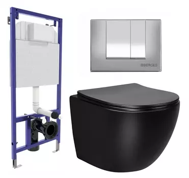 Комплект 3 в 1 инсталляция Berges Wasserhaus Novum 040242 + Унитаз Vincea Globo VT1-14MB + кнопка хром матовая