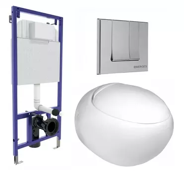 Комплект 3 в 1 инсталляция Berges Wasserhaus Novum 040243 + Подвесной унитаз WeltWasser Jeckenbach + кнопка хром