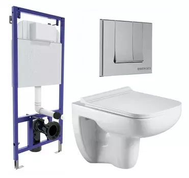 Комплект 3 в 1 инсталляция Berges Wasserhaus Novum 040243 + Подвесной унитаз WeltWasser Kehlbach 004 GL-WT + кнопка хром