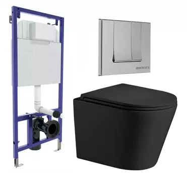 Комплект 3 в 1 инсталляция Berges Wasserhaus Novum 040243 + Подвесной унитаз WeltWasser Salzbach 043 MT-BL + кнопка хром