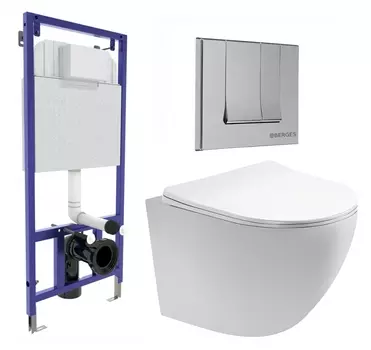 Комплект 3 в 1 инсталляция Berges Wasserhaus Novum 040243 + Унитаз подвесной Акватек Европа AQ1900-00 + кнопка хром