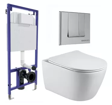 Комплект 3 в 1 инсталляция Berges Wasserhaus Novum 040243 + Унитаз подвесной Акватек Вега AQ1905-00 + кнопка хром