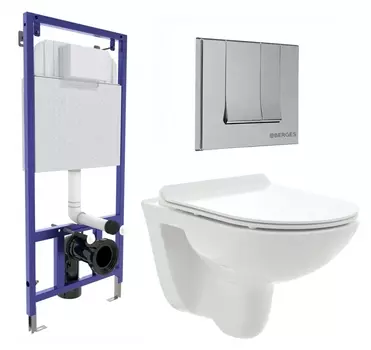 Комплект 3 в 1 инсталляция Berges Wasserhaus Novum 040243 + Унитаз подвесной AQUAme AQM2008 + кнопка хром