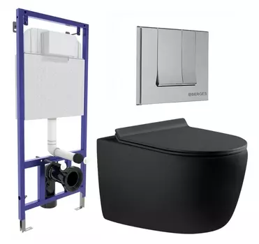 Комплект 3 в 1 инсталляция Berges Wasserhaus Novum 040243 + Унитаз подвесной Aquanet Cetus 287008 + кнопка хром