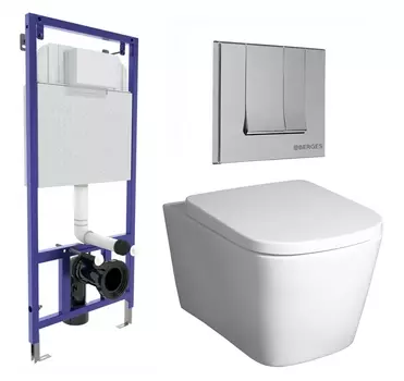 Комплект 3 в 1 инсталляция Berges Wasserhaus Novum 040243 + Унитаз подвесной BelBagno Albano BB120CHR + кнопка хром