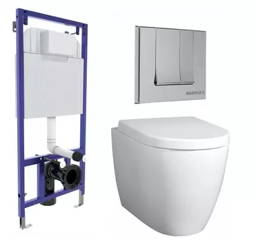 Комплект 3 в 1 инсталляция Berges Wasserhaus Novum 040243 + Унитаз подвесной BelBagno Marino + кнопка хром