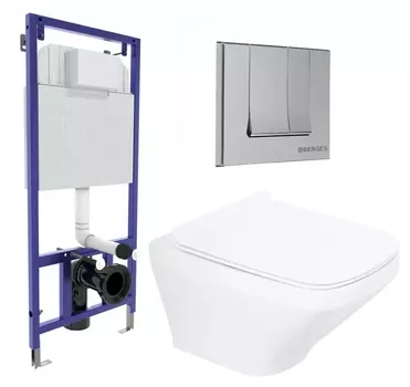 Комплект 3 в 1 инсталляция Berges Wasserhaus Novum 040243 + Унитаз подвесной BelBagno Sela BB3201CHR + кнопка хром