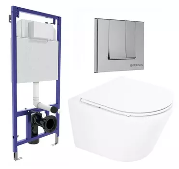 Комплект 3 в 1 инсталляция Berges Wasserhaus Novum 040243 + Унитаз подвесной BelBagno Tre BB8001CHR/SC + кнопка хром