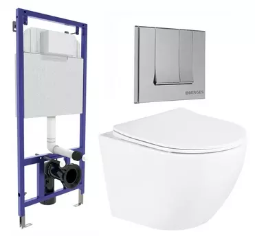 Комплект 3 в 1 инсталляция Berges Wasserhaus Novum 040243 + Унитаз подвесной BelBagno Uno BB3105CHR/SC + кнопка хром