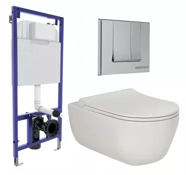 Комплект 3 в 1 инсталляция Berges Wasserhaus Novum 040243 + Унитаз подвесной Berges Wasserhaus Ego XL 082118 + кнопка хром