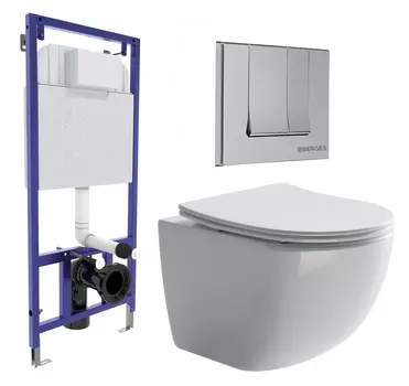 Комплект 3 в 1 инсталляция Berges Wasserhaus Novum 040243 + Унитаз подвесной Ceramica Nova Forma CN3009 + кнопка хром
