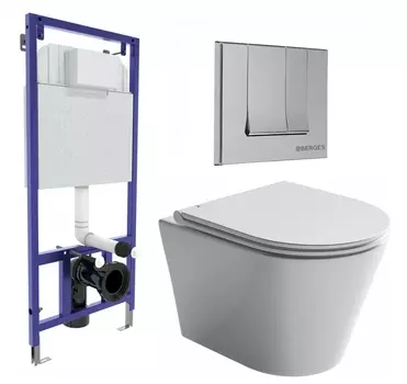 Комплект 3 в 1 инсталляция Berges Wasserhaus Novum 040243 + Унитаз подвесной Ceramica Nova Forma CN3011 + кнопка хром