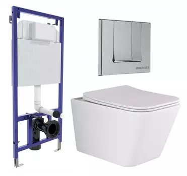 Комплект 3 в 1 инсталляция Berges Wasserhaus Novum 040243 + Унитаз подвесной Ceramica Nova Metric Rimless CN3007 + кнопка хром