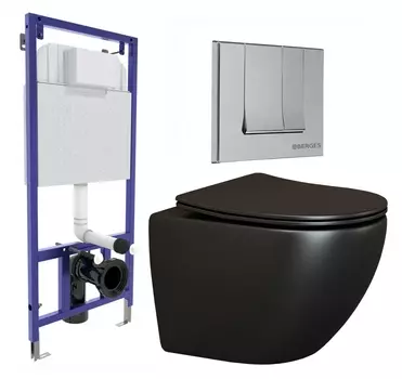 Комплект 3 в 1 инсталляция Berges Wasserhaus Novum 040243 + Унитаз подвесной Ceramica Nova Metropol CN4002MB + кнопка хром