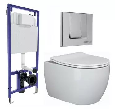 Комплект 3 в 1 инсталляция Berges Wasserhaus Novum 040243 + Унитаз подвесной Ceramica Nova Play CN3001 + кнопка хром