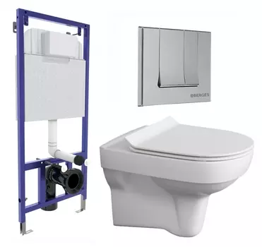Комплект 3 в 1 инсталляция Berges Wasserhaus Novum 040243 + Унитаз подвесной Cersanit City New + кнопка хром