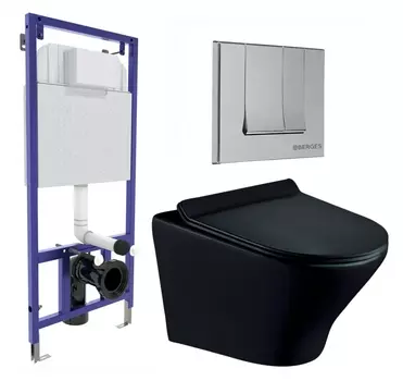 Комплект 3 в 1 инсталляция Berges Wasserhaus Novum 040243 + Унитаз подвесной Esbano Aster ESUPASTEBM + кнопка хром