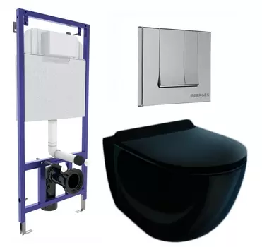 Комплект 3 в 1 инсталляция Berges Wasserhaus Novum 040243 + Унитаз подвесной Esbano Garcia ESUPGARCB + кнопка хром