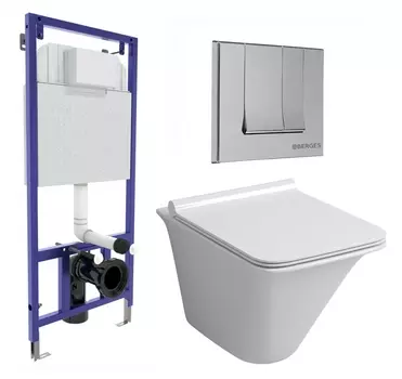 Комплект 3 в 1 инсталляция Berges Wasserhaus Novum 040243 + Унитаз подвесной Grossman GR-4413S + кнопка хром