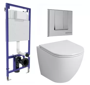 Комплект 3 в 1 инсталляция Berges Wasserhaus Novum 040243 + Унитаз подвесной Grossman GR-4455S + кнопка хром