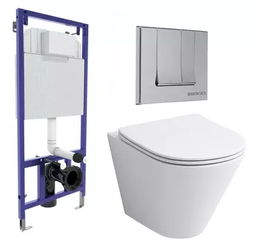 Комплект 3 в 1 инсталляция Berges Wasserhaus Novum 040243 + Унитаз подвесной Grossman GR-4477S + кнопка хром