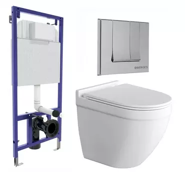 Комплект 3 в 1 инсталляция Berges Wasserhaus Novum 040243 + Унитаз подвесной Grossman GR-4483S + кнопка хром