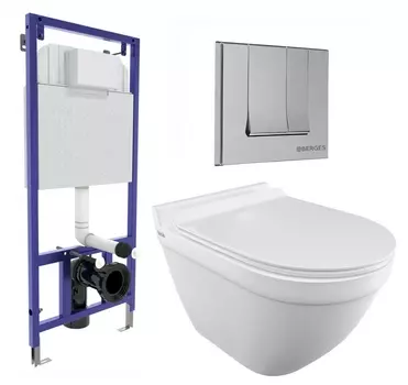 Комплект 3 в 1 инсталляция Berges Wasserhaus Novum 040243 + Унитаз подвесной Iddis Cloud CLORDSEi25 + кнопка хром