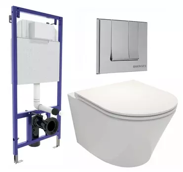 Комплект 3 в 1 инсталляция Berges Wasserhaus Novum 040243 + Унитаз подвесной Jacob Delafon Rodin+ EDY102-00 + кнопка хром