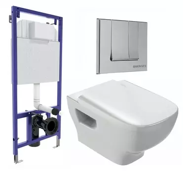 Комплект 3 в 1 инсталляция Berges Wasserhaus Novum 040243 + Унитаз подвесной Jacob Delafon Struktura EDE102-00 + кнопка хром